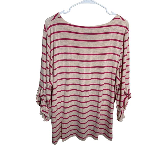 Chico's Shirt Women's 3 Red Striped Round Neck 3/4 Sleeve XL Casual Top - Picture 3 of 8